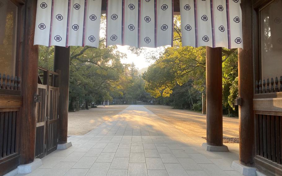 a gate of Oyamazumi Shrine